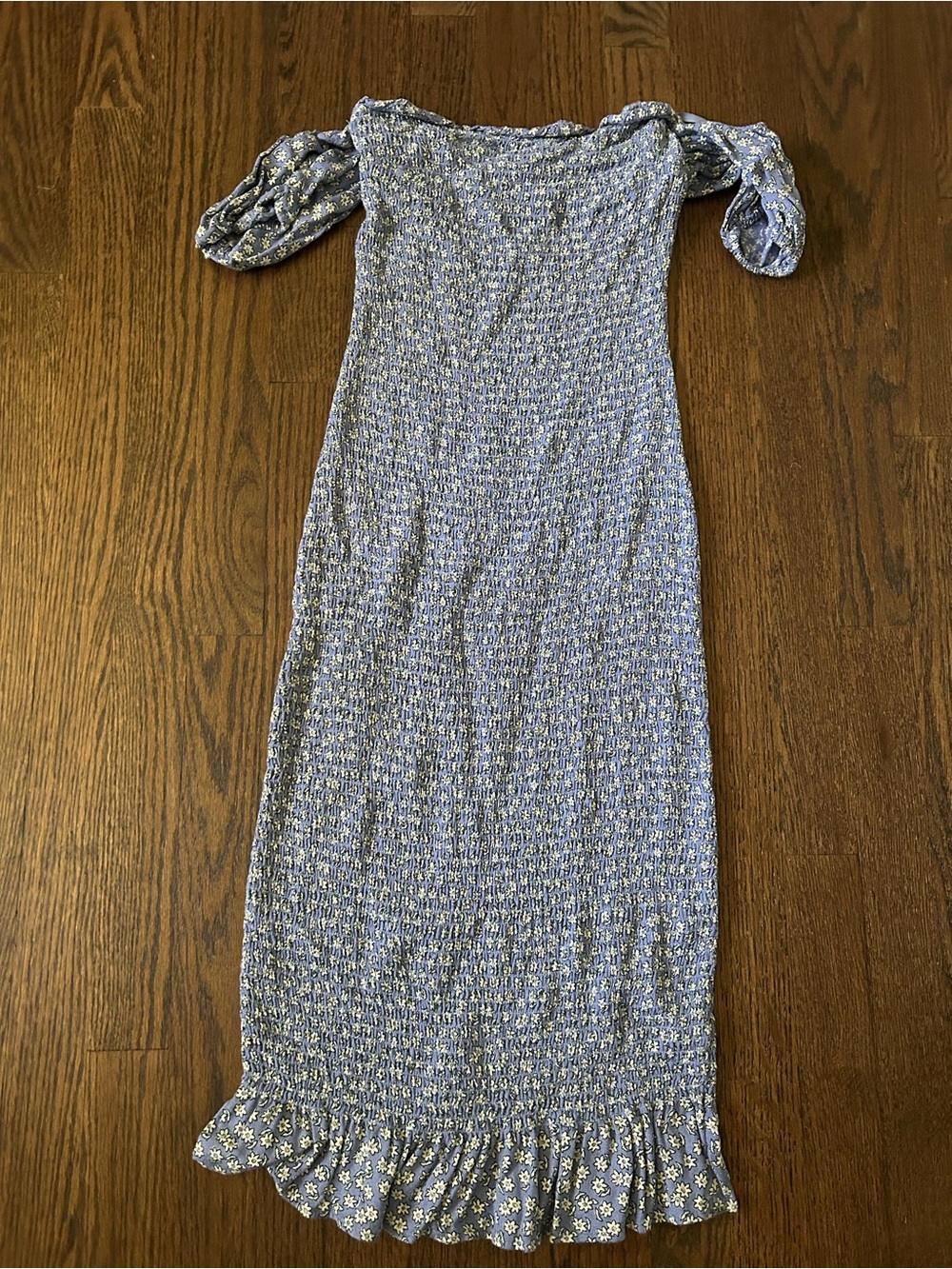 Abercrombie & Fitch Light Blue Floral Smocked Midi Dress